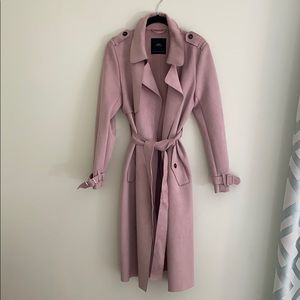 Zara blush pink faux micro suede trench coat XS